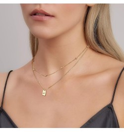 Layered Initial Necklaces for Women Girls - Bead Chain and Initial Pendant Necklaces, 14K Gold Plated Square Initial Necklace...