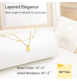 Layered Initial Necklaces for Women Girls - Bead Chain and Initial Pendant Necklaces, 14K Gold Plated Square Initial Necklace...