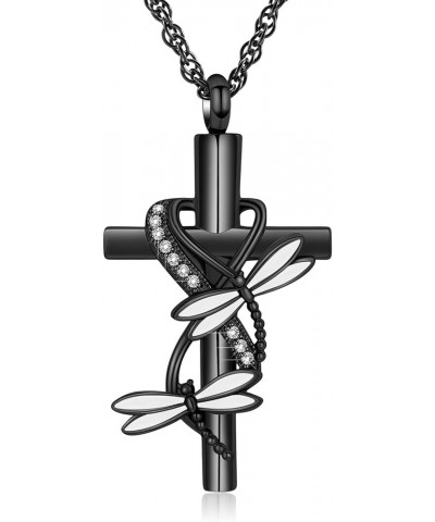 Cross Urn Necklace for Ashes for Women Men Dragonfly Cremation Jewelry Memorial Keepsake Ashes Pendant Black $10.74 Others