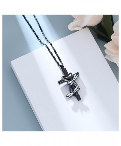 Cross Urn Necklace for Ashes for Women Men Dragonfly Cremation Jewelry Memorial Keepsake Ashes Pendant Black $10.74 Others