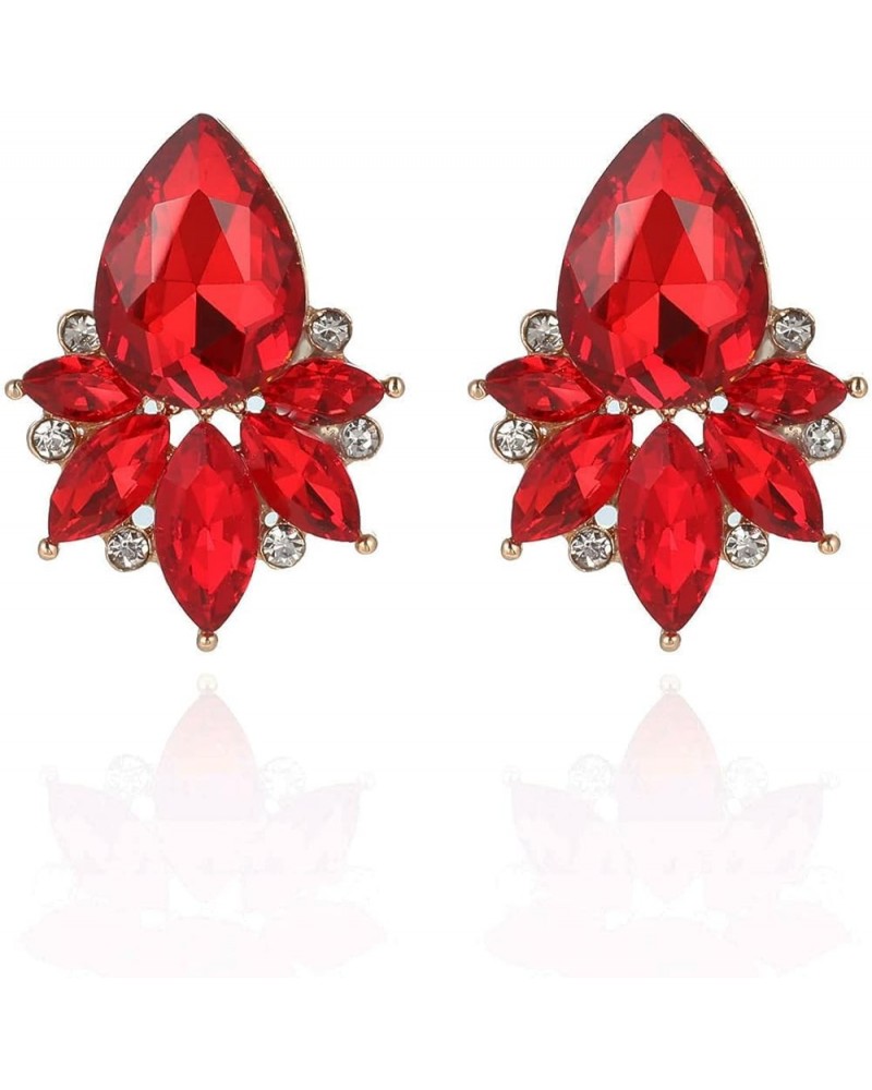 Vintage Rhinestone Earrings Fancy Crystal Cluster Drop Earrings Art Deco Earrings for Women Girls Red Stud $9.17 Earrings