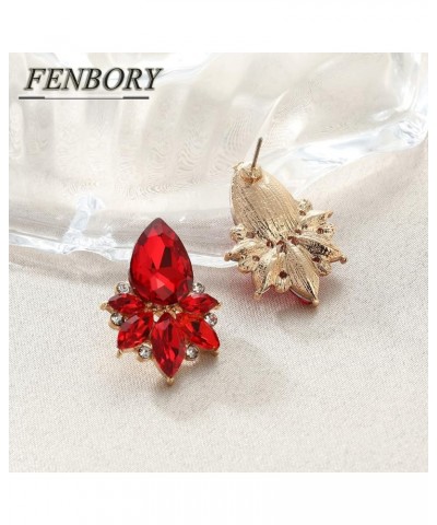 Vintage Rhinestone Earrings Fancy Crystal Cluster Drop Earrings Art Deco Earrings for Women Girls Red Stud $9.17 Earrings