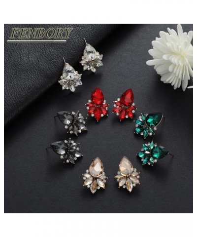 Vintage Rhinestone Earrings Fancy Crystal Cluster Drop Earrings Art Deco Earrings for Women Girls Red Stud $9.17 Earrings