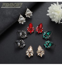 Vintage Rhinestone Earrings Fancy Crystal Cluster Drop Earrings Art Deco Earrings for Women Girls Red Stud $9.17 Earrings