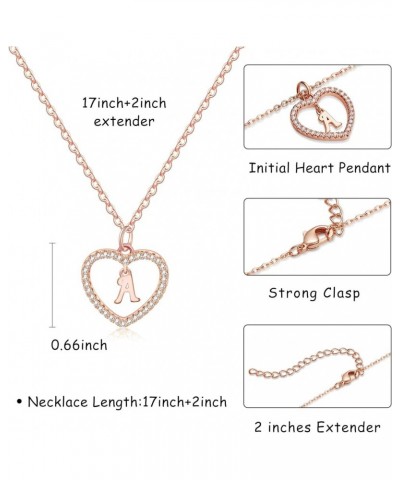 Initial Heart Necklace for Women CZ Heart Letter A-Z Name Alphabet Pendant Necklace Valentine's Day gift Rose Gold Plated O $...