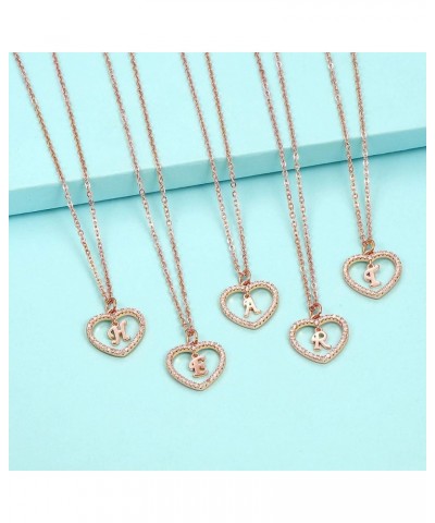 Initial Heart Necklace for Women CZ Heart Letter A-Z Name Alphabet Pendant Necklace Valentine's Day gift Rose Gold Plated O $...