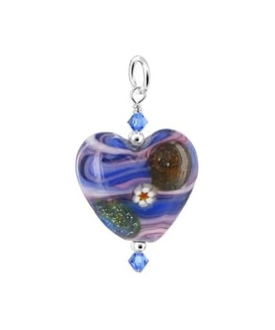 Heart Shape Blown Glass with Austrian Crystals 925 Sterling Silver Pendant for Women Blue $11.19 Pendants