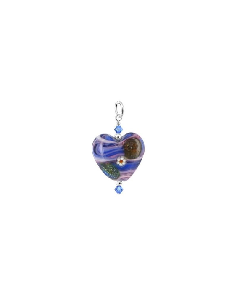 Heart Shape Blown Glass with Austrian Crystals 925 Sterling Silver Pendant for Women Blue $11.19 Pendants