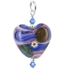 Heart Shape Blown Glass with Austrian Crystals 925 Sterling Silver Pendant for Women Blue $11.19 Pendants