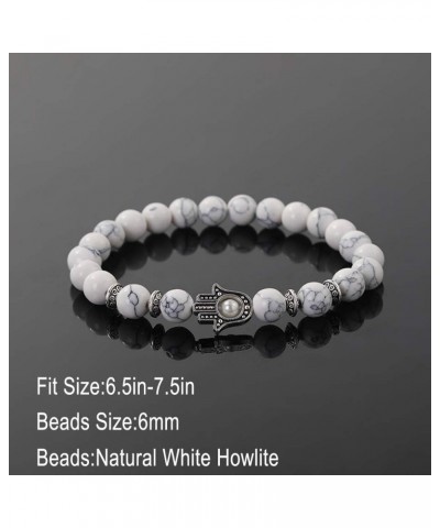 2Pcs Set Handmade Elastic 6mm Beads Hamsa Bracelet Natural Stone Evil Eye Hamsa Fatima Hand Charm Beaded Couples Bracelets Ka...