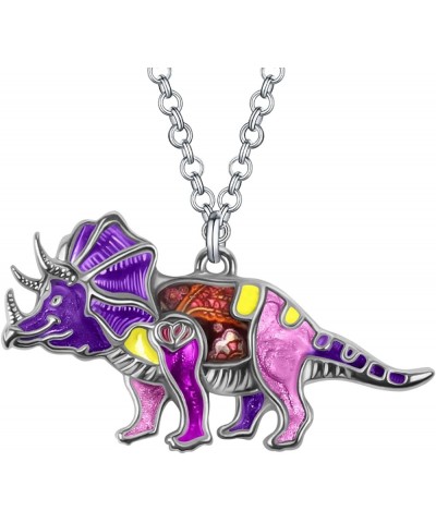 Cute Enamel Triceratops Dinosaur Necklace Pendant for Women Girls Fantasy Jewelry Gifts Purple $8.09 Necklaces