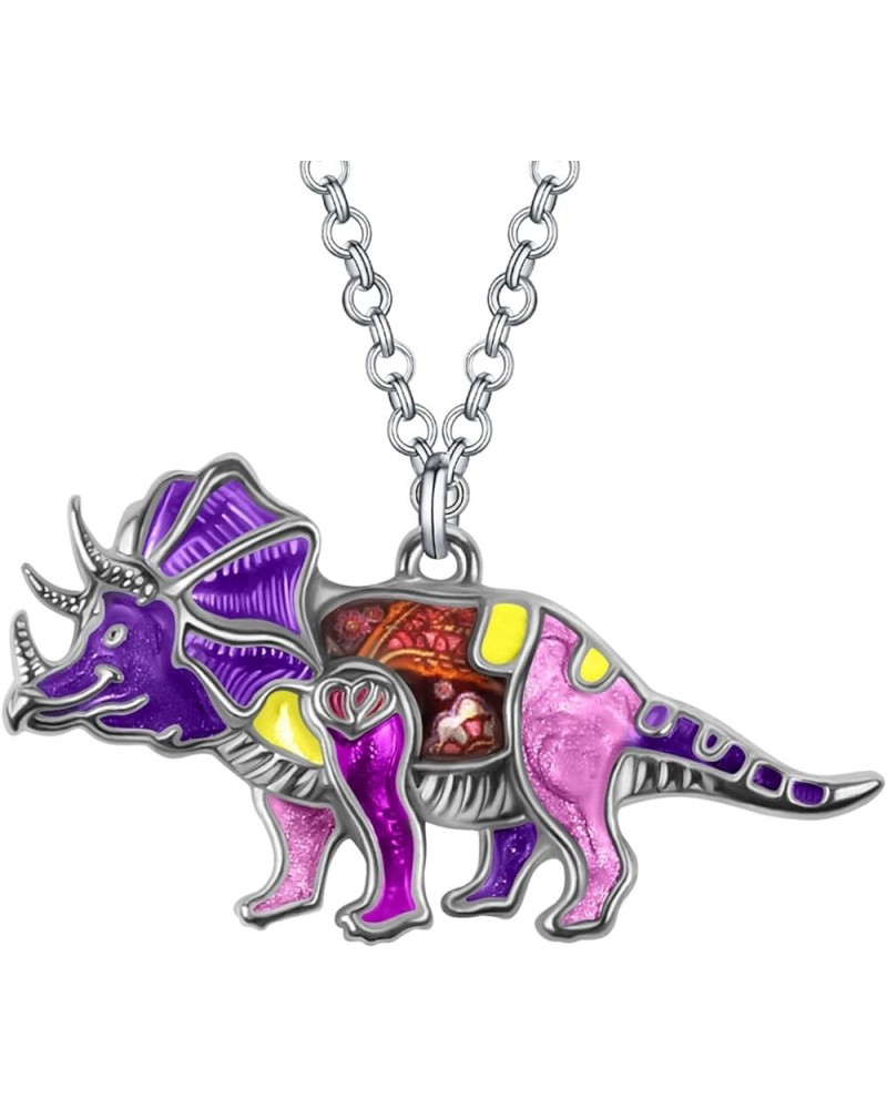 Cute Enamel Triceratops Dinosaur Necklace Pendant for Women Girls Fantasy Jewelry Gifts Purple $8.09 Necklaces