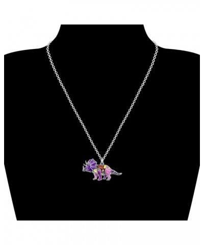 Cute Enamel Triceratops Dinosaur Necklace Pendant for Women Girls Fantasy Jewelry Gifts Purple $8.09 Necklaces