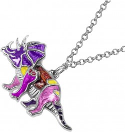 Cute Enamel Triceratops Dinosaur Necklace Pendant for Women Girls Fantasy Jewelry Gifts Purple $8.09 Necklaces