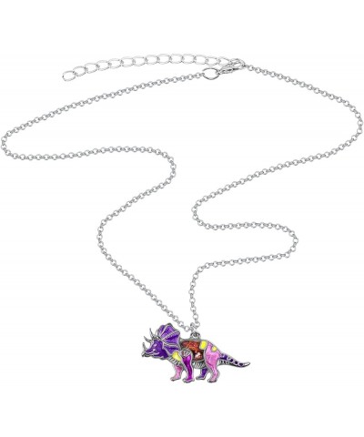 Cute Enamel Triceratops Dinosaur Necklace Pendant for Women Girls Fantasy Jewelry Gifts Purple $8.09 Necklaces