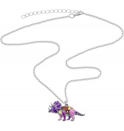 Cute Enamel Triceratops Dinosaur Necklace Pendant for Women Girls Fantasy Jewelry Gifts Purple $8.09 Necklaces