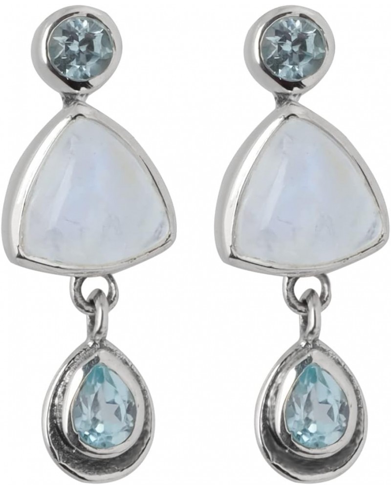 Rainbow Moonstone Sky Blue Topaz Drop Earrings Solid 925 Sterling Silver Jewelry for Women $16.10 Earrings