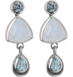 Rainbow Moonstone Sky Blue Topaz Drop Earrings Solid 925 Sterling Silver Jewelry for Women $16.10 Earrings