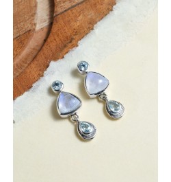 Rainbow Moonstone Sky Blue Topaz Drop Earrings Solid 925 Sterling Silver Jewelry for Women $16.10 Earrings