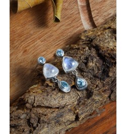 Rainbow Moonstone Sky Blue Topaz Drop Earrings Solid 925 Sterling Silver Jewelry for Women $16.10 Earrings