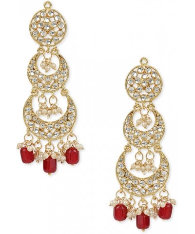 18K Gold Plated Indian Wedding Bollywood Alloy Kundan Stones & Pearl Earrings For Women(E3034) Maroon $14.25 Earrings