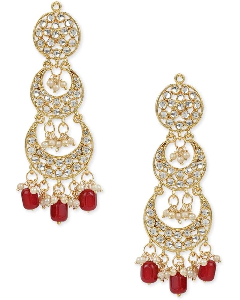 18K Gold Plated Indian Wedding Bollywood Alloy Kundan Stones & Pearl Earrings For Women(E3034) Maroon $14.25 Earrings