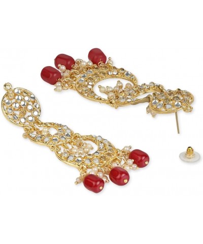 18K Gold Plated Indian Wedding Bollywood Alloy Kundan Stones & Pearl Earrings For Women(E3034) Maroon $14.25 Earrings