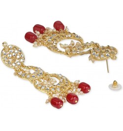 18K Gold Plated Indian Wedding Bollywood Alloy Kundan Stones & Pearl Earrings For Women(E3034) Maroon $14.25 Earrings