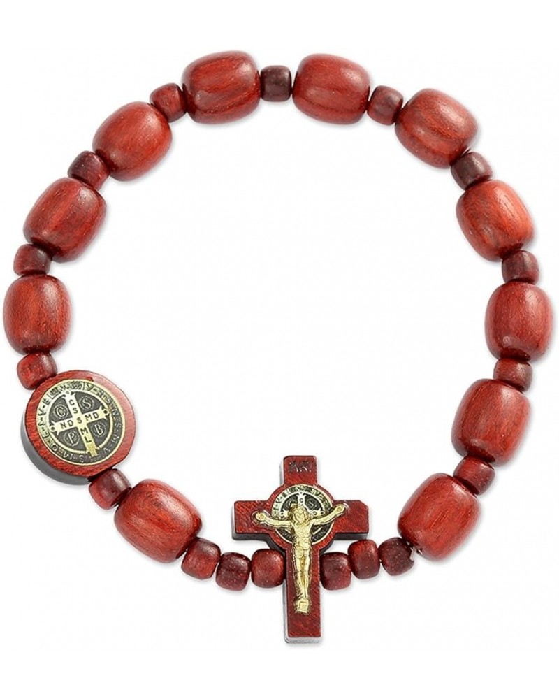 Catholic Religious Wear Elasticated Saint Benedict Bracelet Wooden Beads Decade Rosary Stretchable Bracelet for Men and Women...