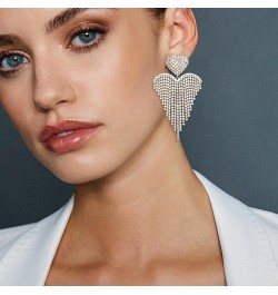 Women's Wedding Bridal Crystal Beaded Tassel Fringe Chandelier Dangle Earrings Heart-Iridescent AB Silver-Tone $10.50 Earrings