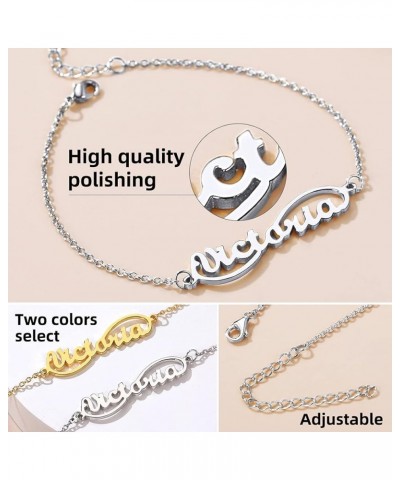 18K Gold Plated/Stailess Steel Custom Name Plated Anklet Bracelet Women Adjustable Length Fit 6.5" 7.5" 8.5" 10.5 Design 2-St...