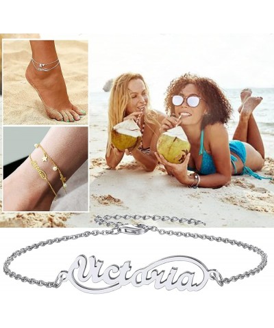 18K Gold Plated/Stailess Steel Custom Name Plated Anklet Bracelet Women Adjustable Length Fit 6.5" 7.5" 8.5" 10.5 Design 2-St...