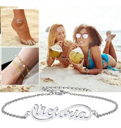 18K Gold Plated/Stailess Steel Custom Name Plated Anklet Bracelet Women Adjustable Length Fit 6.5" 7.5" 8.5" 10.5 Design 2-St...