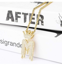 Initial Necklaces for Women 18K Plated Gold Initial Necklace for Men Silver Iced Out Diamond Name Letter Necklace Gold M 24.0...