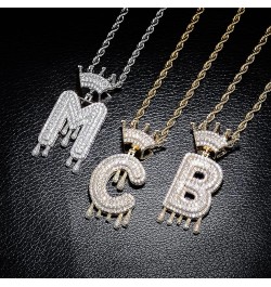 Initial Necklaces for Women 18K Plated Gold Initial Necklace for Men Silver Iced Out Diamond Name Letter Necklace Gold M 24.0...