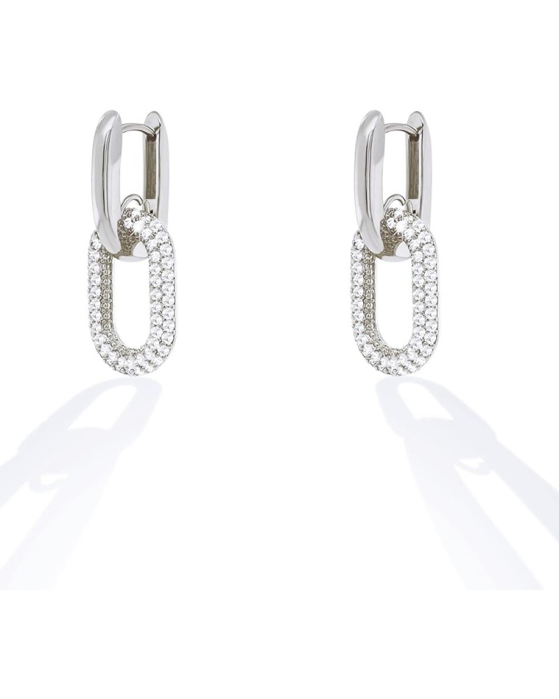 Chain Link Earrings for Women 14K Gold Plated Paperclip Link Earrings CZ Paved Drop Dangle Earrings RH3C0807-1 $11.96 Earrings