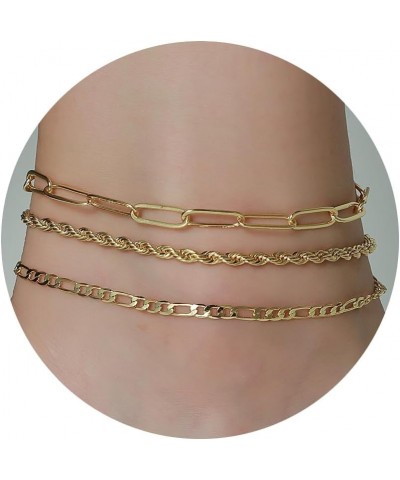 Gold Ankle Bracelets for Women Teen Girls, 18K Gold Plated Dainty Ankles Waterproof Cuban Herringbone Figaro Chain Anklets Se...