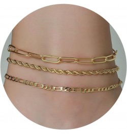 Gold Ankle Bracelets for Women Teen Girls, 18K Gold Plated Dainty Ankles Waterproof Cuban Herringbone Figaro Chain Anklets Se...