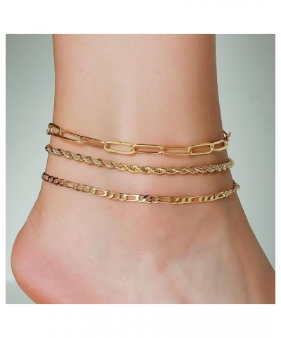 Gold Ankle Bracelets for Women Teen Girls, 18K Gold Plated Dainty Ankles Waterproof Cuban Herringbone Figaro Chain Anklets Se...