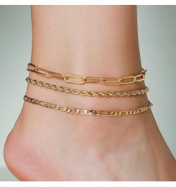 Gold Ankle Bracelets for Women Teen Girls, 18K Gold Plated Dainty Ankles Waterproof Cuban Herringbone Figaro Chain Anklets Se...