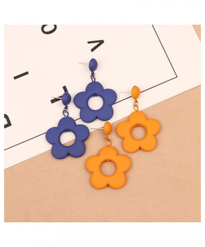 Flower Earrings, 60s 70s Daisy Floral Earrings, Klein Blue Yellow Clay Dangle Flower Earrings For Women, Girls Yellow $5.02 E...