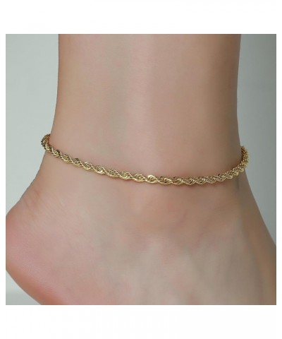 Gold Ankle Bracelets for Women Teen Girls, 18K Gold Plated Dainty Ankles Waterproof Cuban Herringbone Figaro Chain Anklets Se...