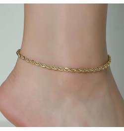 Gold Ankle Bracelets for Women Teen Girls, 18K Gold Plated Dainty Ankles Waterproof Cuban Herringbone Figaro Chain Anklets Se...