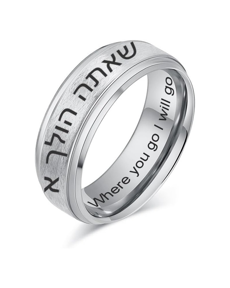 SHNIAN Judaism Hebrew Religious Rings Brushed Tungsten Carbide Black/Silver/Gold Plated Ring Statement Band Rings for Men Fre...