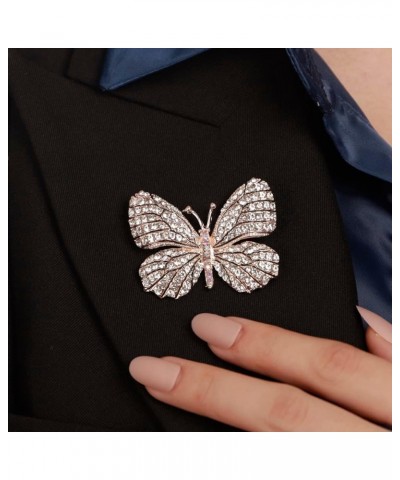 Wine and Yellow Crystal Rhinestones Butterfly Brooch Lapel Pins for Women Men Unisex Safety Pin Champagne $8.99 Brooches & Pins