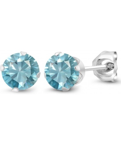 925 Sterling Silver Blue Zircon Stud Earrings For Women (1.70 Cttw, Round 5MM) $22.00 Earrings