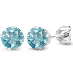 925 Sterling Silver Blue Zircon Stud Earrings For Women (1.70 Cttw, Round 5MM) $22.00 Earrings