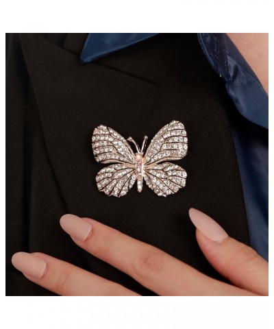 Wine and Yellow Crystal Rhinestones Butterfly Brooch Lapel Pins for Women Men Unisex Safety Pin Champagne $8.99 Brooches & Pins