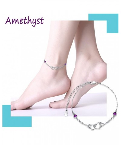 Anklet/Bracelet for Women Valentine's Day Gifts Sterling Silver Birthstone Jewelry Cubic Zirconia Double Heart Birthstone Ank...