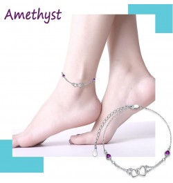 Anklet/Bracelet for Women Valentine's Day Gifts Sterling Silver Birthstone Jewelry Cubic Zirconia Double Heart Birthstone Ank...